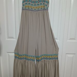 Floral Embroidered Jumpsuit in Beige